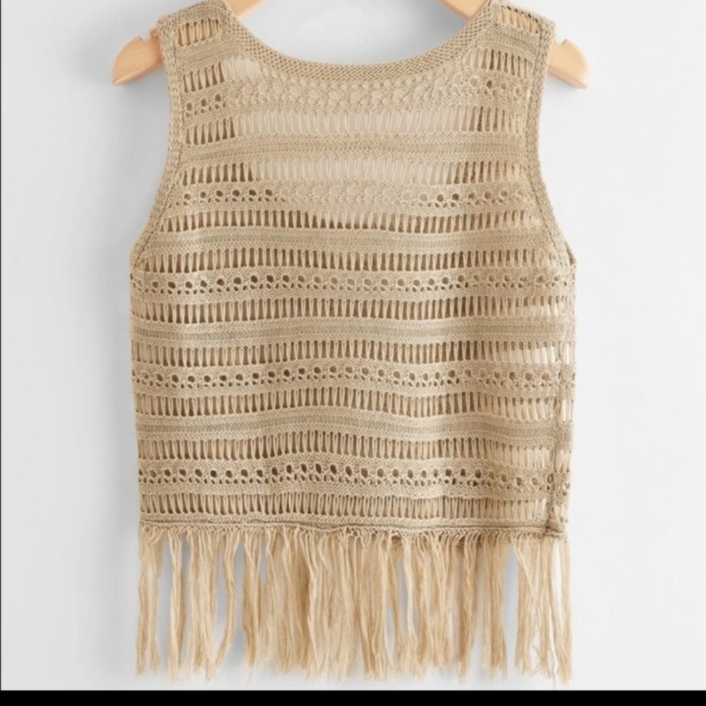 Knitted Boho Fringe Tank Top - Picture 5 of 7